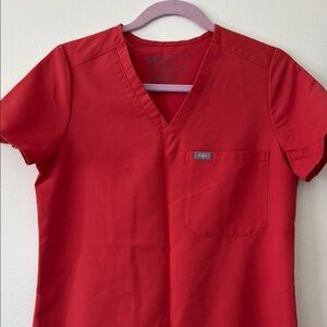 Red V-Neck Scrub Top